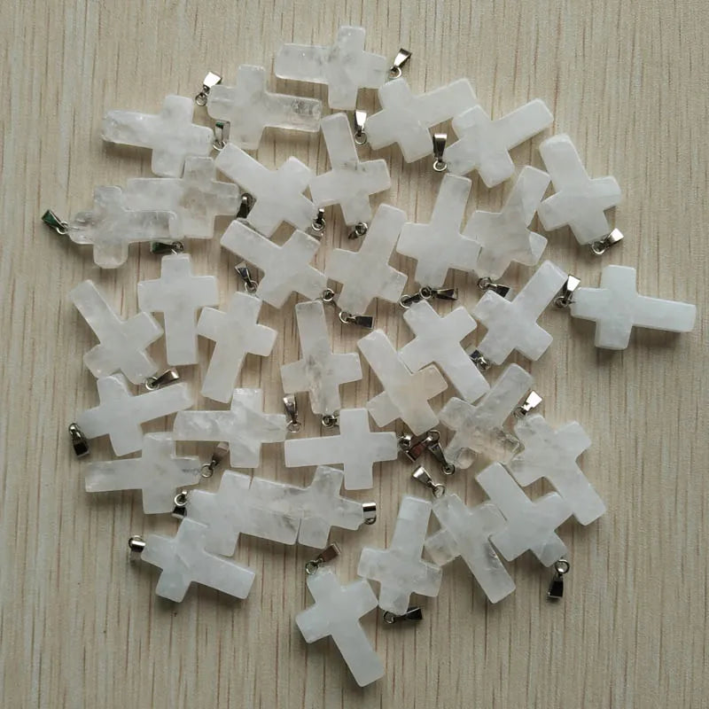 Natural Crystal Cross Pendants Charms for Men/Women, 50pcs
