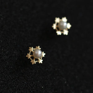 Snowflake Pearl Earrings 925 Silver Stud Accessory for Women