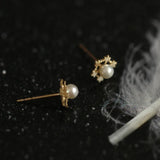 Snowflake Pearl Earrings 925 Silver Stud Accessory for Women