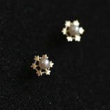 Snowflake Pearl Earrings 925 Silver Stud Accessory for Women