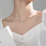 925 Sterling Silver Butterfly Pendant Necklace with Clear Zircon