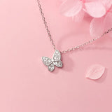 925 Sterling Silver Butterfly Pendant Necklace with Clear Zircon