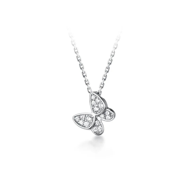 925 Sterling Silver Butterfly Pendant Necklace with Clear Zircon