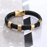 Men Bracelet Titanium Steel Leather Birthday Gift