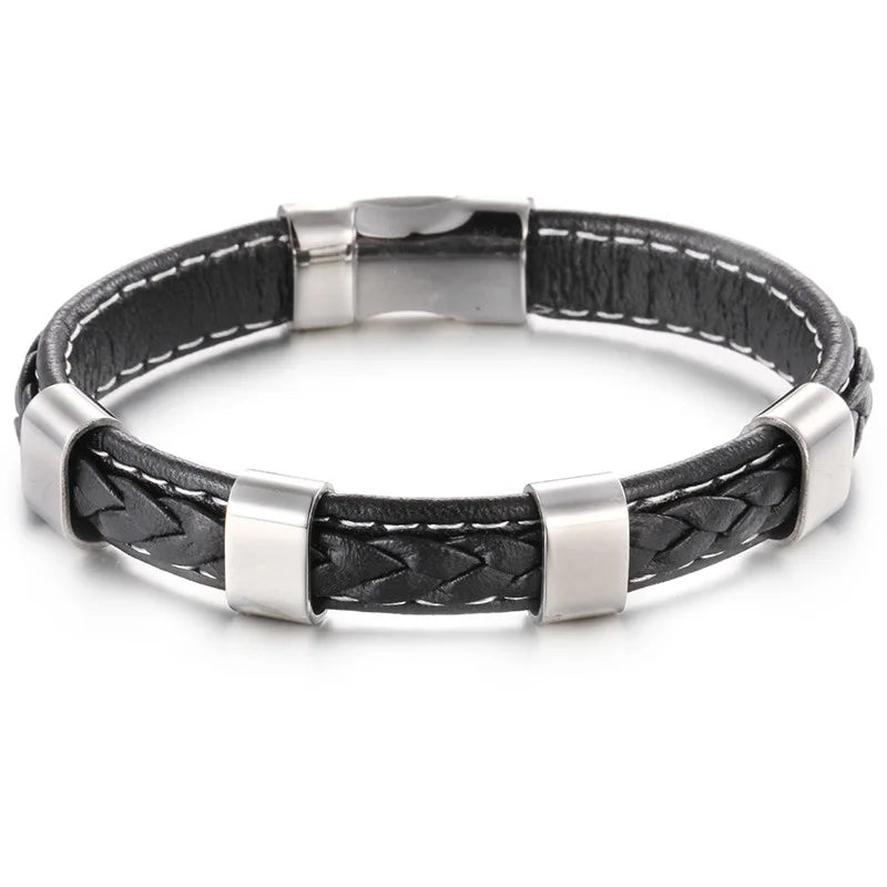Men Bracelet Titanium Steel Leather Birthday Gift