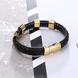 Men Bracelet Titanium Steel Leather Birthday Gift