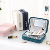 Portable Double Zipper Travel Jewelry Storage Box with Mirror