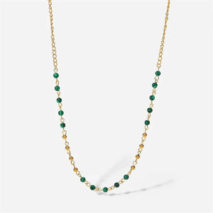 Green Stone Ball Chain Necklace for Women Vintage Jewelry