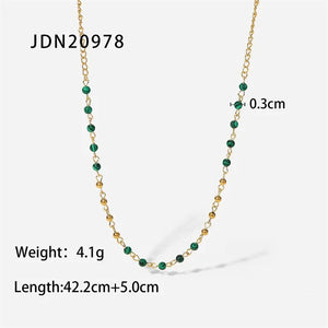 Green Stone Ball Chain Necklace for Women Vintage Jewelry
