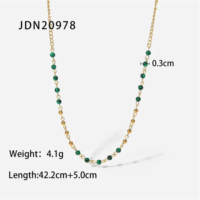 Green Stone Ball Chain Necklace for Women Vintage Jewelry