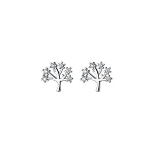 Sterling Silver 925 Tree Shape Zircon Stud Earrings