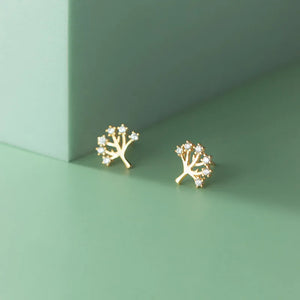 Sterling Silver 925 Tree Shape Zircon Stud Earrings