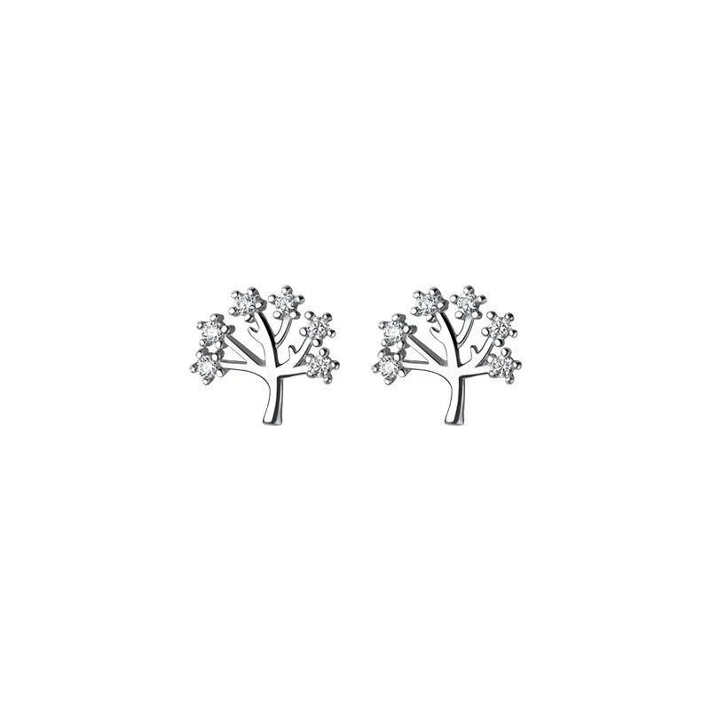 Sterling Silver 925 Tree Shape Zircon Stud Earrings