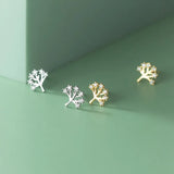 Sterling Silver 925 Tree Shape Zircon Stud Earrings
