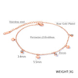 Charm HEART CZ Anklets Rose Stainless Ladies Jewelry