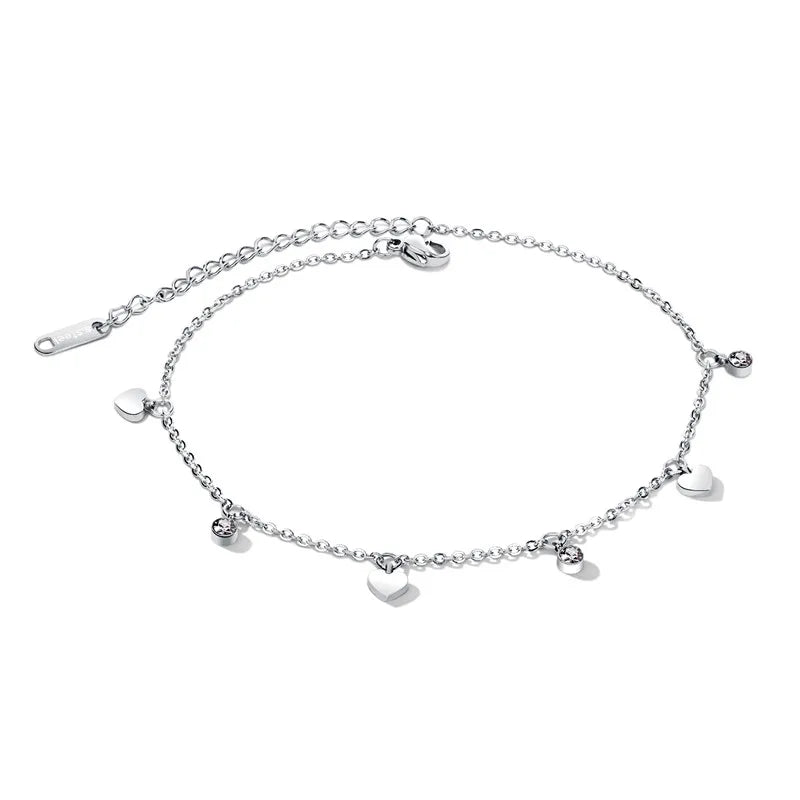 Charm HEART CZ Anklets Rose Stainless Ladies Jewelry