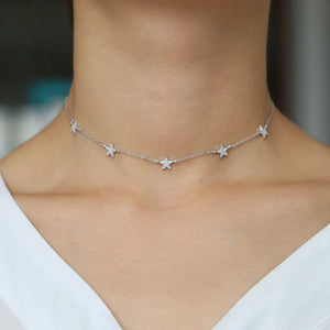 Sweet Stars Chocker Necklace Thin Chain Link Dainty Stars Boho Women Collar