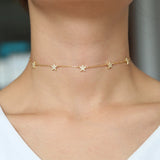 Sweet Stars Chocker Necklace Thin Chain Link Dainty Stars Boho Women Collar