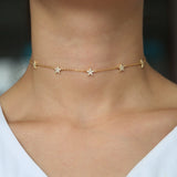 Sweet Stars Chocker Necklace Thin Chain Link Dainty Stars Boho Women Collar