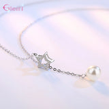 925 Silver Crystal Five Stars Pendant Pearl Necklace Choker Jewelry