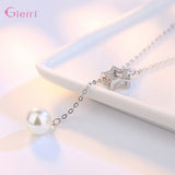 925 Silver Crystal Five Stars Pendant Pearl Necklace Choker Jewelry