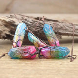 Tri-color Crystal Quartz Point Nugget Pendant Necklace