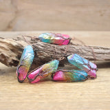 Tri-color Crystal Quartz Point Nugget Pendant Necklace