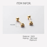 Triangle Ball Stud Earrings 925 Sterling Silver Screw Nut Small Silver Earrings