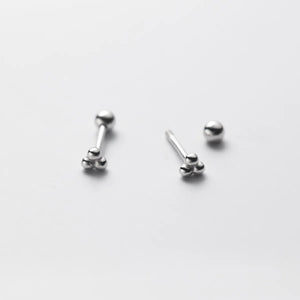 Triangle Ball Stud Earrings 925 Sterling Silver Screw Nut Small Silver Earrings