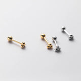 Triangle Ball Stud Earrings 925 Sterling Silver Screw Nut Small Silver Earrings