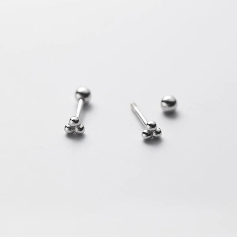Triangle Ball Stud Earrings 925 Sterling Silver Screw Nut Small Silver Earrings