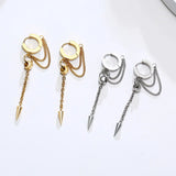 Spike Cone Chain Earring Stainless Steel Double Chains Hoops Mens Jewelry