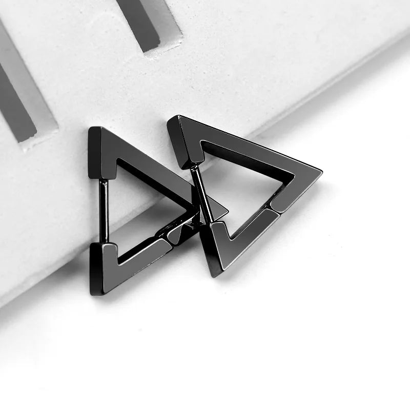 Triangle Geometric Hypoallergenic Earring Hooks Men Stainless Steel Clip Ear Rin