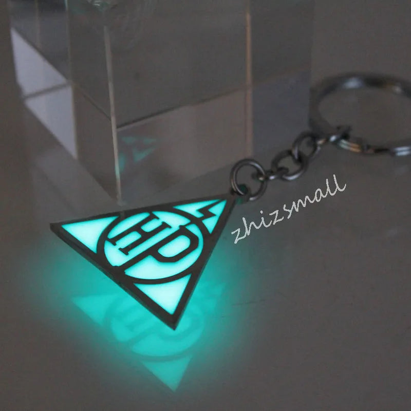 Triangle Lightning Keychain Glow in the Dark Deathly Hallows