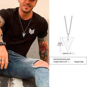 Triangle Men Necklace Stainless Steel Geometric Pendant Guy Jewelry