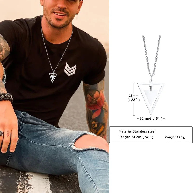 Triangle Men Necklace Stainless Steel Geometric Pendant Guy Jewelry