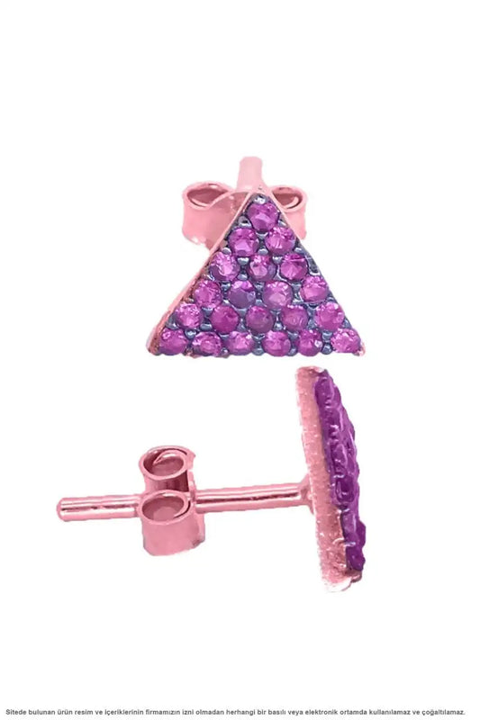 Pink CZ Star Silver Earrings