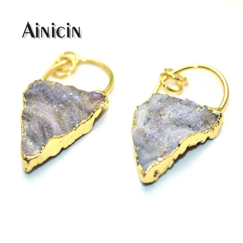Triangle Shape Sun Druzy Crystal Stone Necklace Making Pendants