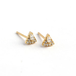 Silver Triangle Stud Earrings with Zircon Diamond for Women