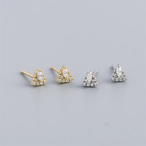 Silver Triangle Stud Earrings with Zircon Diamond for Women