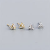 Silver Triangle Stud Earrings with Zircon Diamond for Women