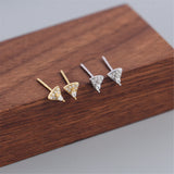 Silver Triangle Stud Earrings with Zircon Diamond for Women