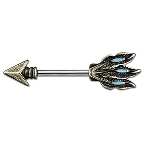Tribal Arrow Brass & Steel 14g Nipple Ring Barbell