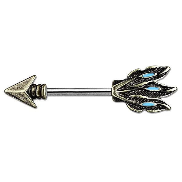 Tribal Arrow Brass & Steel 14g Nipple Ring Barbell