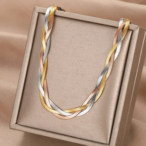 Tricolor Snake Chain Necklace For Women Flat Snake Chains Twist Choker