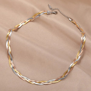 Tricolor Snake Chain Necklace For Women Flat Snake Chains Twist Choker