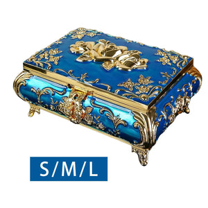 Blue Engraved Floral Trinket Box, Vintage Chest Organizer for Women Girls