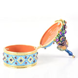 Peacock Metal Enameled Trinket Box Jewelry Ring Holder