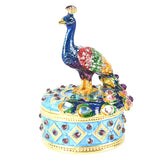 Peacock Metal Enameled Trinket Box Jewelry Ring Holder