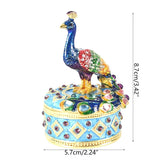 Peacock Metal Enameled Trinket Box Jewelry Ring Holder